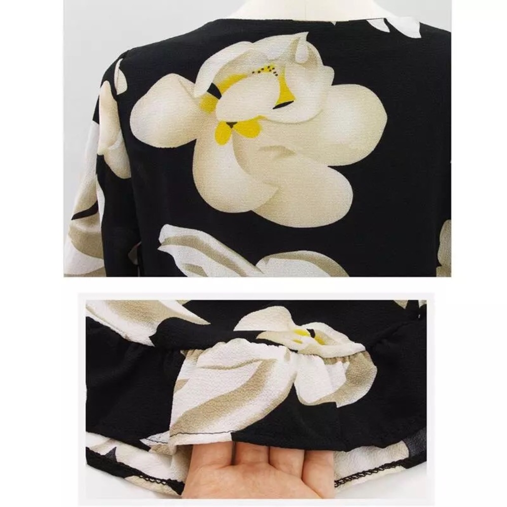 Black ruffled open tie floral romper / jumpsuit ☀️ - Picture 3 of 4